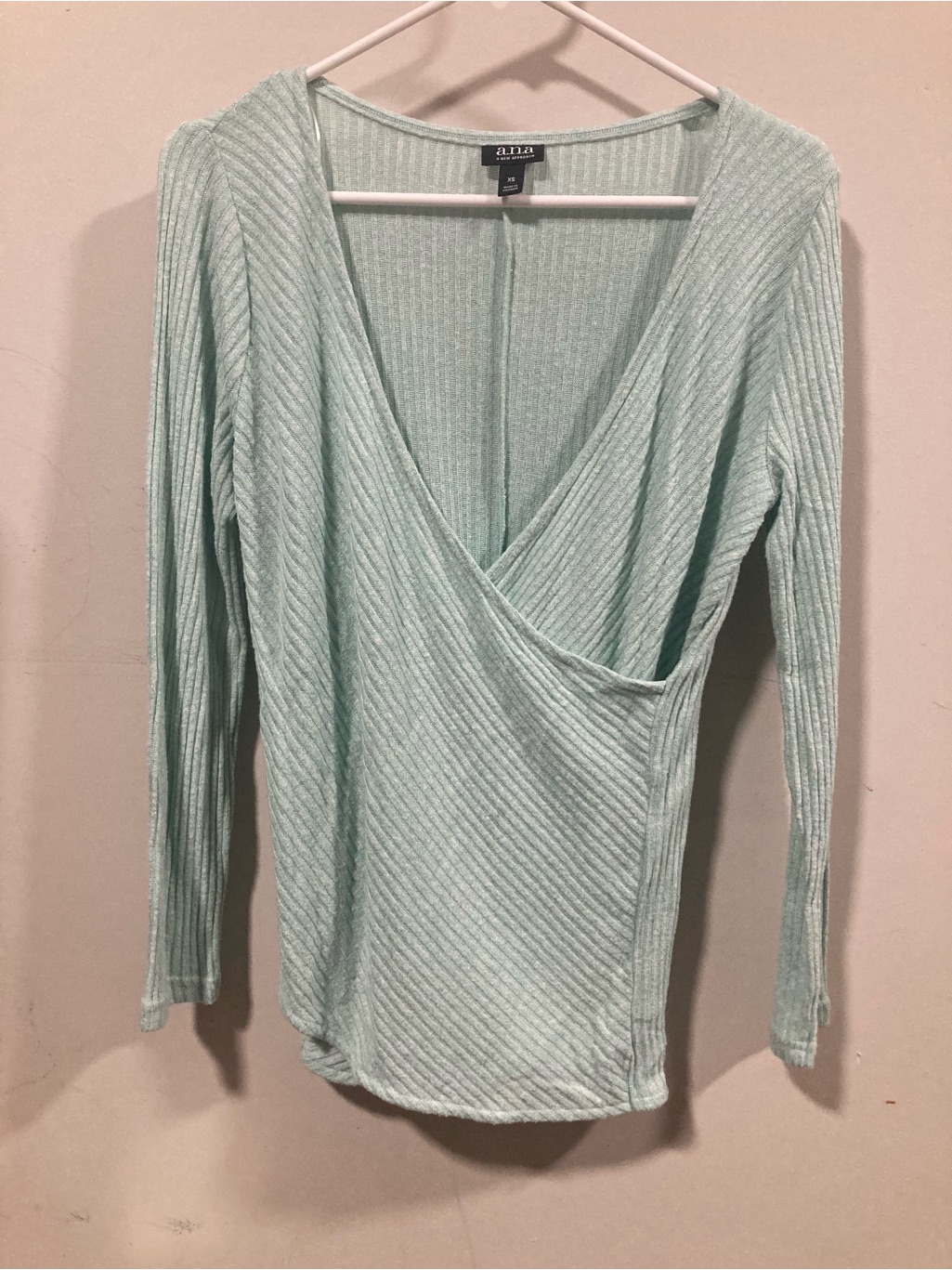 A.N.A Mint Ribbed Wrap-Front Long Sleeve Top